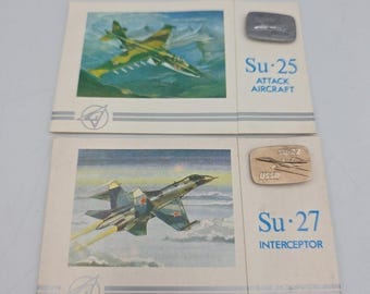Spilla vintage russa URSS: aereo d'attacco intercettore Su-25 e 27