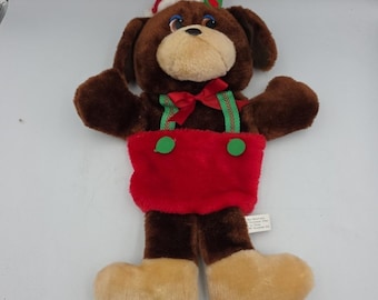Peluche de perrito marrón para calcetín navideño de Trim A Home, 1990, 17 pulgadas.