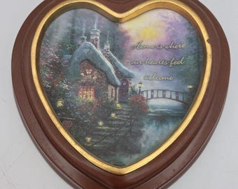 Thomas Kinkade Heart Shaped Collector Plate w/frame "Home is Where Our Hearts…"