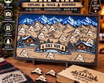 New Hampshire Ski Challenge Board | NH Ski Mountain Tracker | Wooden Skiing Gift | Ski Lodge Decor | New Hampshire Skier Gift