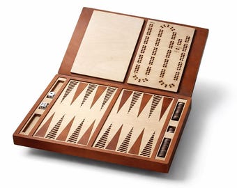 Handmade Wooden Backgammon Set – Custom Laser Engraved Backgammon Board – doubles as a cribbage  Game