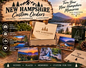 New Hampshire Gift White Mountains Scenic Coasters Ceramic Tile Drink Holder Wood Box Storage Set Housewarming Present Wedding Couple