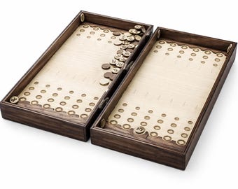 Handmade Wooden Backgammon Set – Custom Laser Engraved Backgammon Board – Folding Travel Game