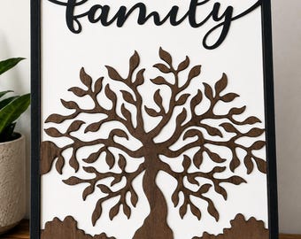 Personalized Family Tree Sign | Layered Wood Wall Decor | Custom Family Name Sign | Farmhouse Home Decor | Laser Cut Wooden Tree