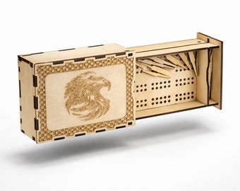 Folding Wooden Cribbage Board with Peg Storage – Customizable Theme-Travel Game – Laser Engraved Handmade Board