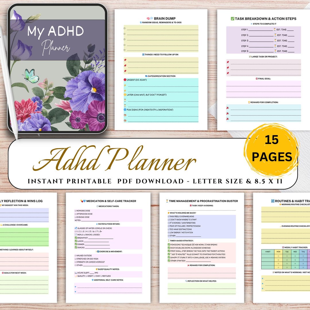 ADHD Planner Printable | Daily Focus, Productivity, Executive Function ...