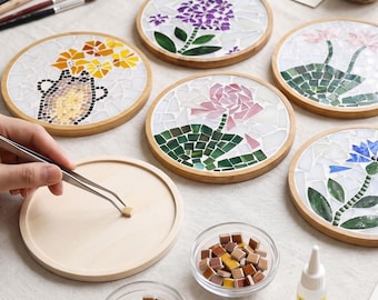 DIY Mosaic Coaster Kit, Handmade Glass Mosaic Coaster Craft Set, Mica Glass Coaster Making Kit, Beginner Craft Gift