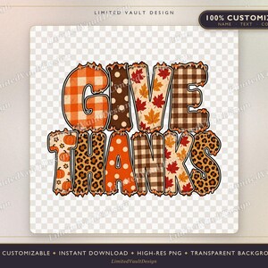 Letras PNG de patchwork para dar las gracias, estampado de leopardo a cuadros con lunares para sublimación de Acción de Gracias, diseño de sudadera retro de calabaza de otoño