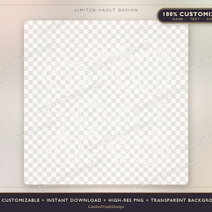 Può includere: Un file grafico digitale quadrato con un motivo a scacchiera bianco semitrasparente su sfondo trasparente. L'angolo in alto a destra include un'etichetta rettangolare scura con il testo 100% CUSTOMIZABLE NAME TEXT COLORS.