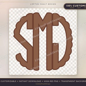 May include: A brown monogram featuring the letters SMD enclosed within a scalloped circular border. The design includes the text LIMITED VAULT DESIGN and 100% CUSTOMIZABLE NAME TEXT COLORS at the top and bottom of the image.