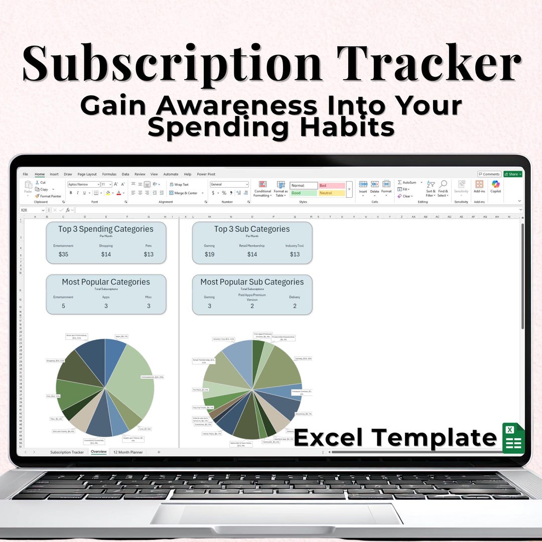 Subscription Tracker Excel Template | Budget Planner, Expense Tracker ...