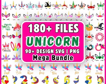 Pacchetto SVG Unicorno con oltre 180 file, Unicorno Compleanno SVG PNG, Unicorno Viso SVG, Compleanno Bambina SVG, Numeri Unicorno Download Cricut