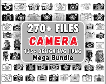 Pacchetto di file SVG per fotocamera, oltre 270 file, fotocamera vintage PNG per Cricut, clipart di fotocamera retrò, fotocamera analogica SVG, regalo per fotografo PNG, fotografia SVG,