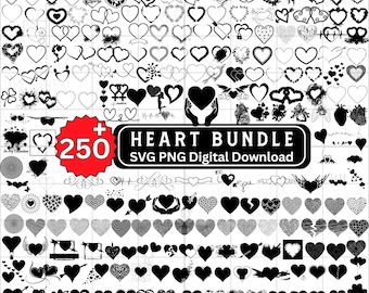 Pacchetto di oltre 250 file SVG a forma di cuore, clipart PNG a forma di cuore, SVG a forma di cuore per San Valentino, SVG a forma di battito cardiaco, SVG a forma di amore per Cricut e Silhouette, download immediato.