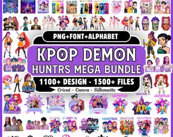 Pacchetto SVG Kpop Demon Hunters / Clipart anime Kpop PNG / 1500 file 1100 disegni / Download digitale per Cricut, Silhouette e Canva