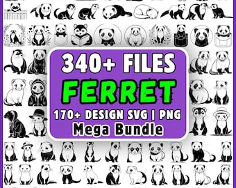 Pacchetto SVG di furetti, oltre 340 file, clipart PNG di furetti carini, SVG di mamma furetto, SVG di animali domestici, furetti divertenti per Cricut e Silhouette.