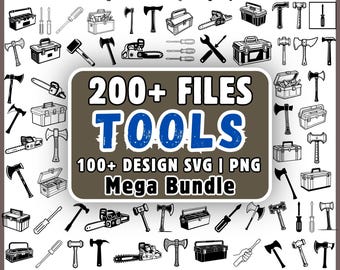 Pacchetto di file SVG per strumenti, oltre 200 file, SVG PNG per cassetta degli attrezzi, SVG per martello, ascia e chiave inglese, SVG per la festa del papà, SVG per tuttofare, download per Cricut e Silhouette.