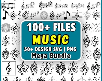 Pacchetto di note musicali SVG, chiave di violino SVG PNG Cricut, clipart musicali, musica floreale SVG, spartiti musicali PNG, regalo per musicisti SVG, download digitale,