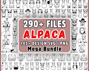 Pacchetto di file SVG di alpaca con oltre 290 file, clipart PNG di alpaca carini, SVG di alpaca divertenti, SVG di lama, regalo per gli amanti degli alpaca, download per Cricut e Silhouette