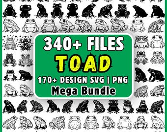 Pacchetto di file SVG di rane (oltre 340 file), clipart di rospi in formato SVG e PNG, rana in stile cottagecore, clipart di rane carine, regalo per amanti delle rane, download per Cricut e Silhouette.
