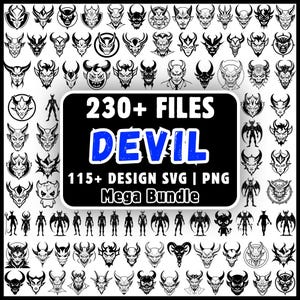 Devil SVG Bundle, Demon Face PNG, Gothic Horror Clipart Cricut, Satan Halloween Cut Files Sublimation, Dark Evil Heads svg, Digital Download