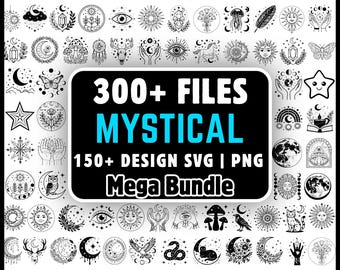 Pacchetto SVG mistico, oltre 300 file, SVG e PNG a tema stregoneria, SVG celestiale per Cricut, SVG dei tarocchi, SVG delle fasi lunari, SVG spirituale boho, PNG dell'occhio del male