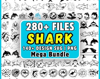 Pacchetto di file SVG di squali (oltre 280 file), Baby Shark SVG PNG, Clipart di squali carini, Oceano SVG, Shark Week SVG per Cricut Silhouette Download immediato,