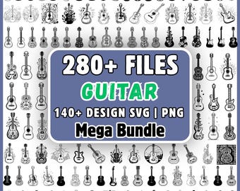 Pacchetto di immagini SVG per chitarra, oltre 280 clipart PNG di chitarra, chitarra acustica ed elettrica in formato SVG, musica in formato SVG, regalo per chitarristi, download per Cricut e Silhouette.