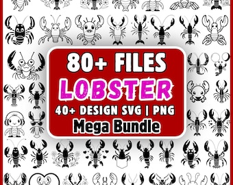 Pacchetto SVG di aragosta, simpatica aragosta PNG per Cricut, clipart di aragosta kawaii, divertente aragosta SVG per maglietta, SVG nautico, PNG di frutti di mare, download digitale