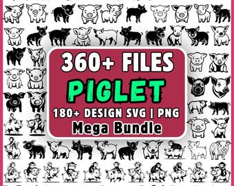 Pacchetto completo di clipart SVG e PNG di maiali, clipart PNG di maialini, maialino SVG, animali da fattoria SVG, maialino carino per Cricut, download di silhouette per bambini dell'asilo