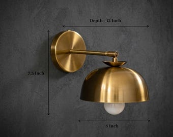 Mid Century Modern Brass Dome Wall Sconce, Antique Gold Adjustable Lamp