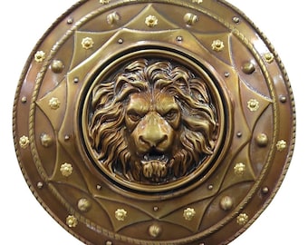 Handcrafted Brass Lion Head Shield – Antique Medieval Warrior Wall Decor