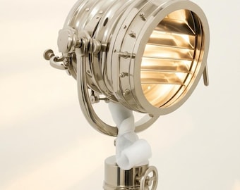 Chrome Stage light Floorlamp Vintage, The Aliën Studio Spot | Spotlight on polished Tripod, Modern industrial lighting
