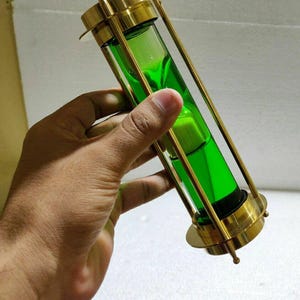 Antique Brass Hourglass with Compass, Green Glass Sand Timer, Nautical Desk Decor
