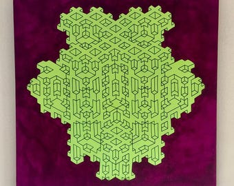 Origami Optical Illusion Cubic Engineering - Original Fine Art Paintings Large Colorful Wall Decor math science shapes architecture geometry