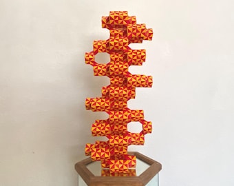 Pinwheel Origami STATUES SCULPTURE geometric tower red yellow orange