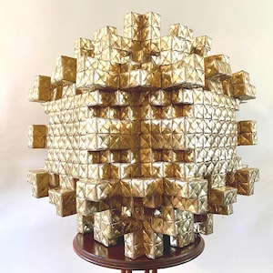 Geometric Cutaway Cube by Vance Houston ART OBJECTS SCULPTURE 28”x28”x28” 50000 sheets hand folded paper no adhesives Innovative origami
