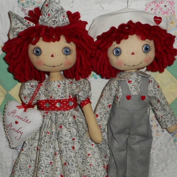 E-pattern  18 Inch Raggedy Ann & Andy cloth dolls