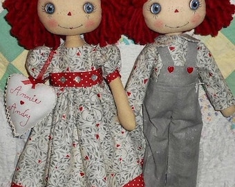 E-pattern  18 Inch Raggedy Ann & Andy cloth dolls