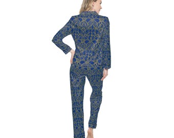 Art Deco Fan Pattern Pajamas | Satin Sleep Set