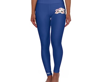 Kawaii Mimi Peeking Leggings High Waisted Yoga Leggings | Blue AOP