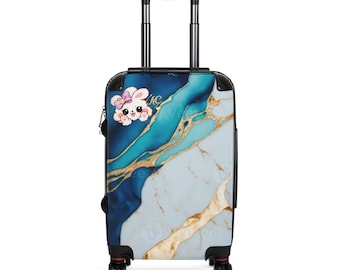 Maleta de viaje Moodlet Co MiMi edición mármol azul y dorado / Funda de equipaje de resina con diseño de olas