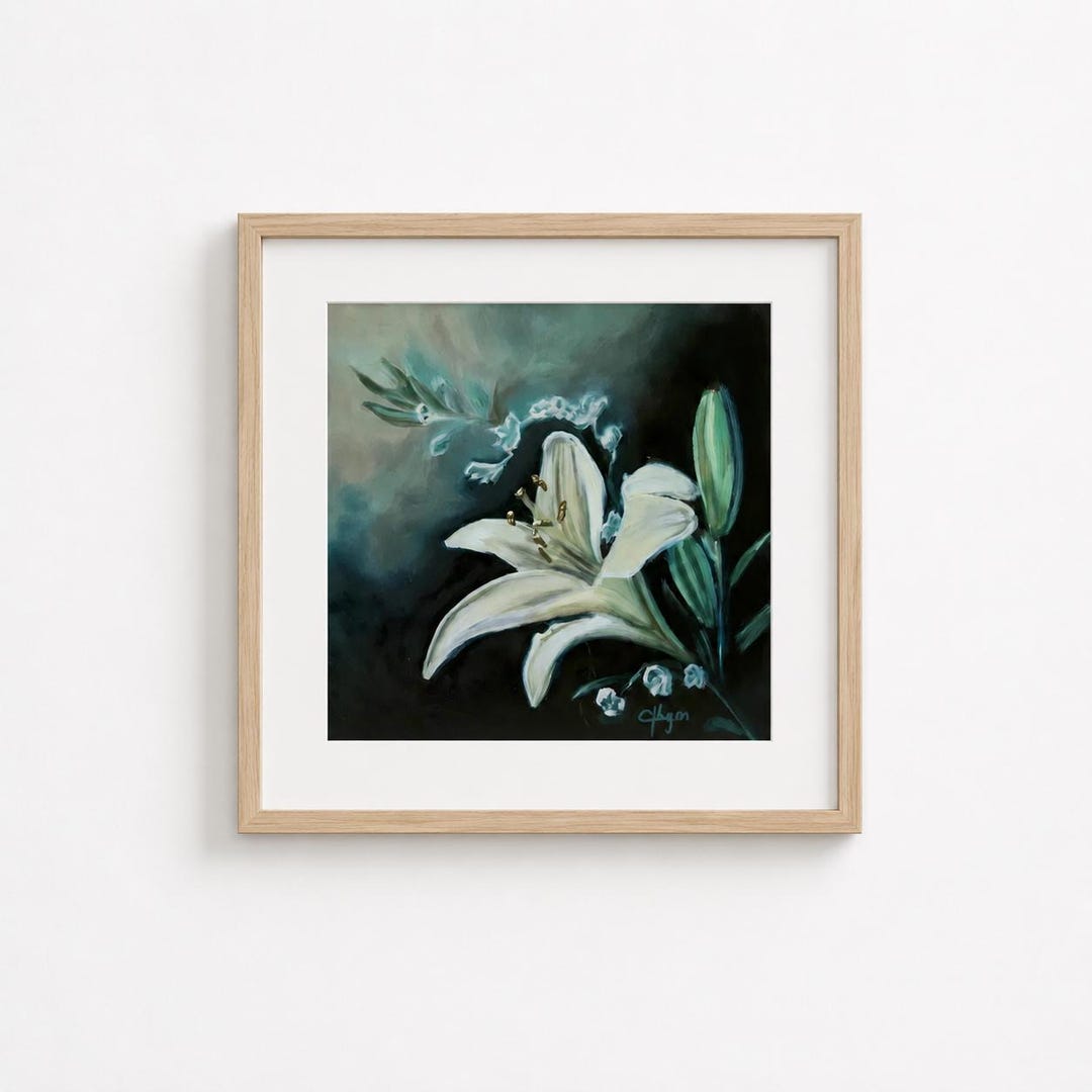 White Lily Wall Art Print | Moody Botanical Artwork | Floral Home Decor ...