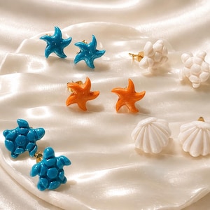 Puces d'Oreilles Marin Acier Inoxydable 316L – Tortue, Étoile de Mer ou Coquillage – Boucles d'Oreilles Fait Main