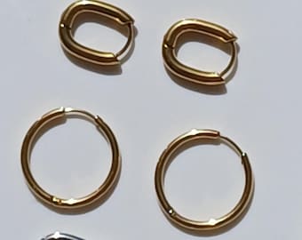 Créoles acier inoxydable 304 doré et argenté – 18mm rondes, rectangles 22x15mm & 16x13mm – Support pampilles interchangeables