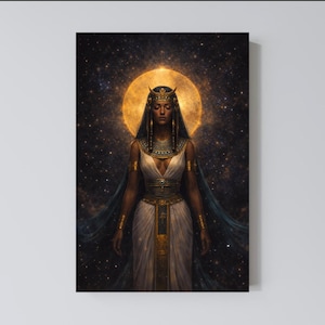 Hathor Goddess Wall Art, Egyptian Goddess Poster, Solar Goddess Art, Ancient Egypt Decor, Isis Hathor Printable, Mystical Woman Art