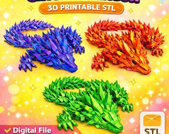 Crystal Dragon 3D Printable STL | Articulated Poseable Toy (Digital Download)