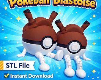 Pokeball Blastoise STL | Articulated Pokemon Toy | 3D Print Model | Flexi Figure | Instant Download | Desk Buddy | Printable Collectible