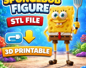SpongeBob Figure STL File | Non-Articulated Cartoon Character 3D Print Model | Printable Figurine | Digital Download STL