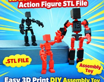 Articulated Square Head Action Figure STL File | Easy 3D Print DIY Assembly Toy | Posable Model Kit Instant Download